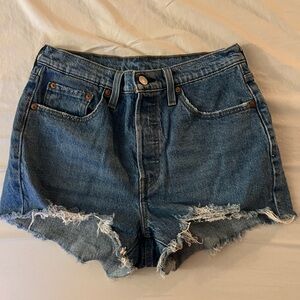 Levi's Blue Mid Rise Distressed Jean Shorts